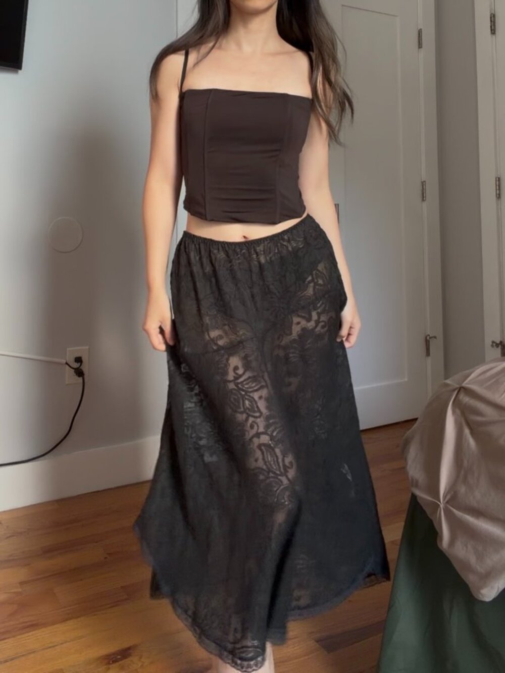 Free People Sheer Emotion Midi Slip Skirt